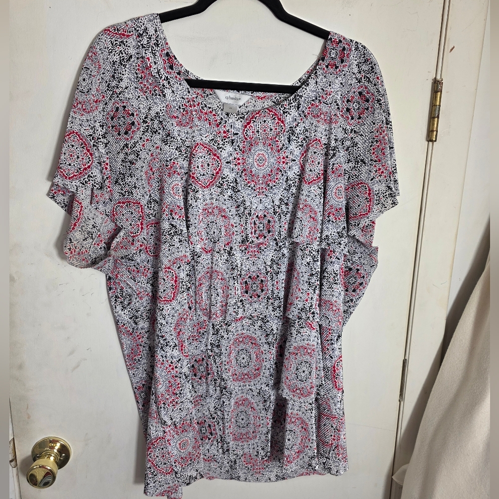 C. J. Banks Plus Size 3x Ribber Pleated Multicolor Paisley Top